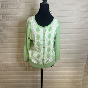 NWT Talbots Silk Cotton Green Plaid Women Cardigan Button Up Sweater Sz S Preppy